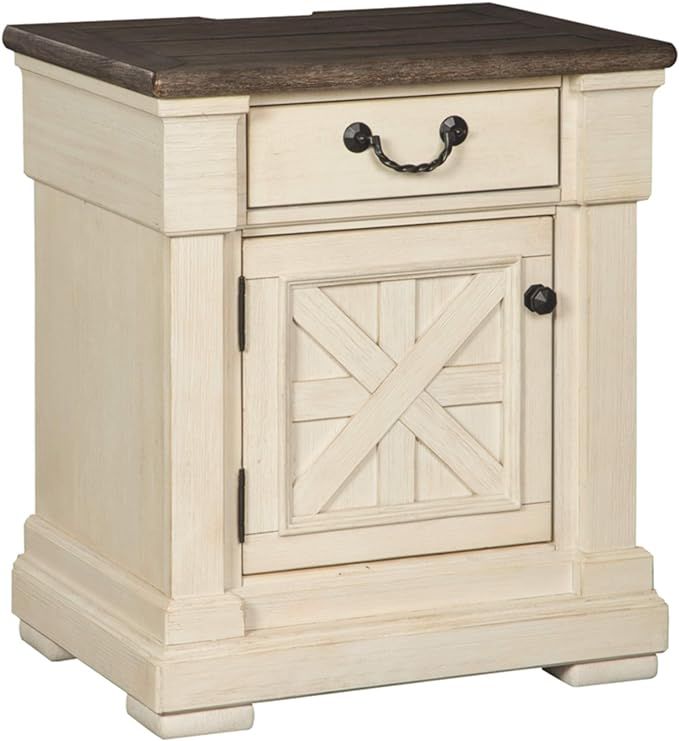 Signature Design by Ashley Bolanburg Farmhouse 1 Drawer Nightstand with Outlets & USB Charging Po... | Amazon (US)