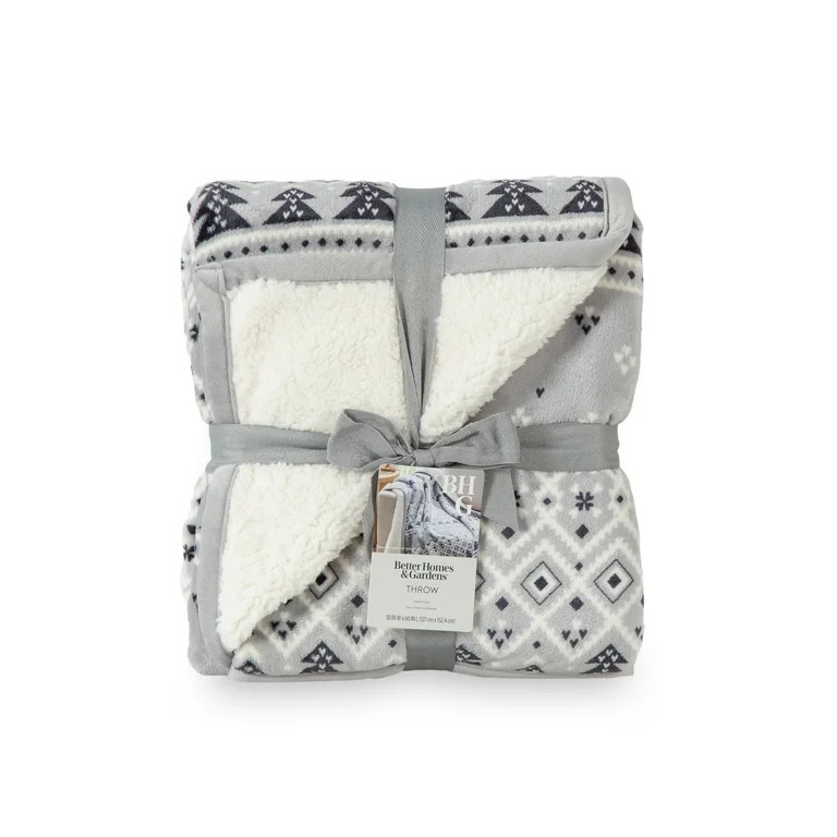 Better Homes & Gardens Printed VelvetLoft Reverse Faux Shearling Adult Throw, 50”  x 60”, Fai... | Walmart (US)