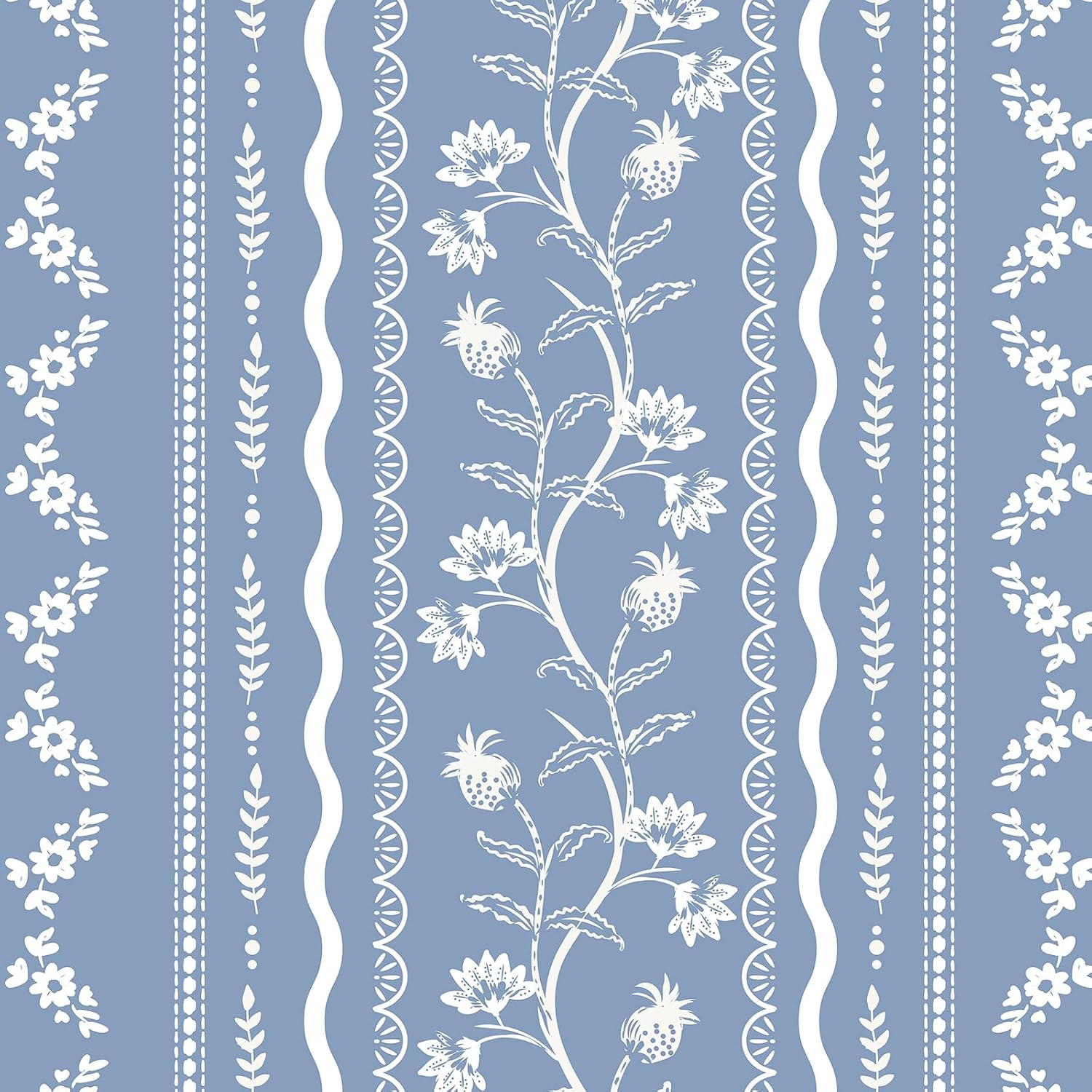Blue Floral Stripe Wallpaper 17.7"x157" Farmhouse Elegant Flower Stripe Wallpaper Peel and Stick Blue Contact Paper for Bedroom Cabinets Self Adhesive Removable Botanical Vinyl Wall Paper | Amazon (US)