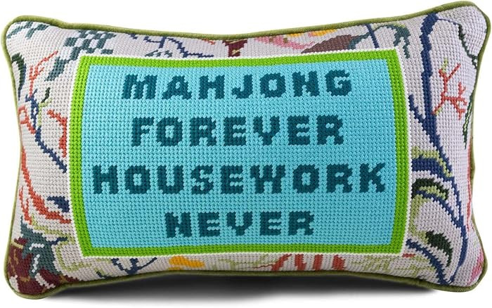 FURBISH Needlepoint Decorative Throw Pillow - Mahjong - 9"x15" - Small Embroidered Designer Pillo... | Amazon (US)