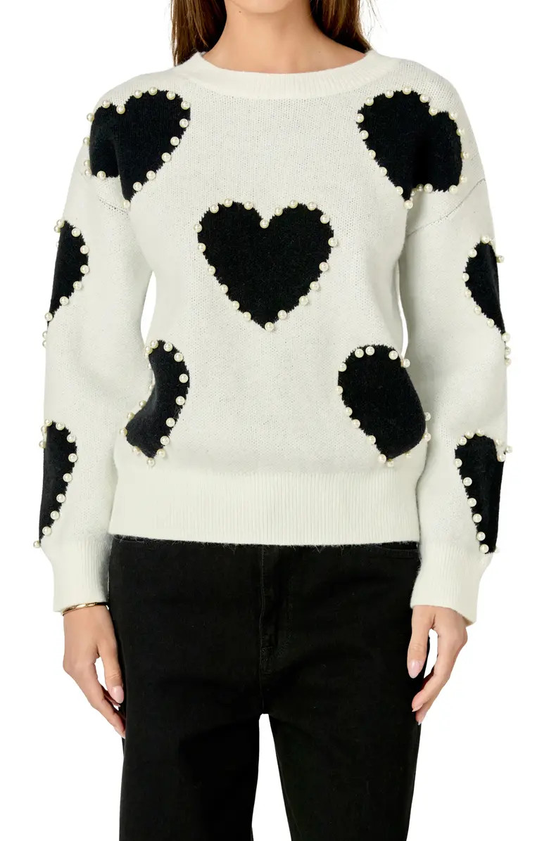 English Factory Heart Imitation Pearl Sweater | Nordstrom | Nordstrom