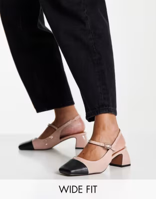 ASOS DESIGN Wide Fit Syon Mary Jane mid heel shoes in beige | ASOS (Global)