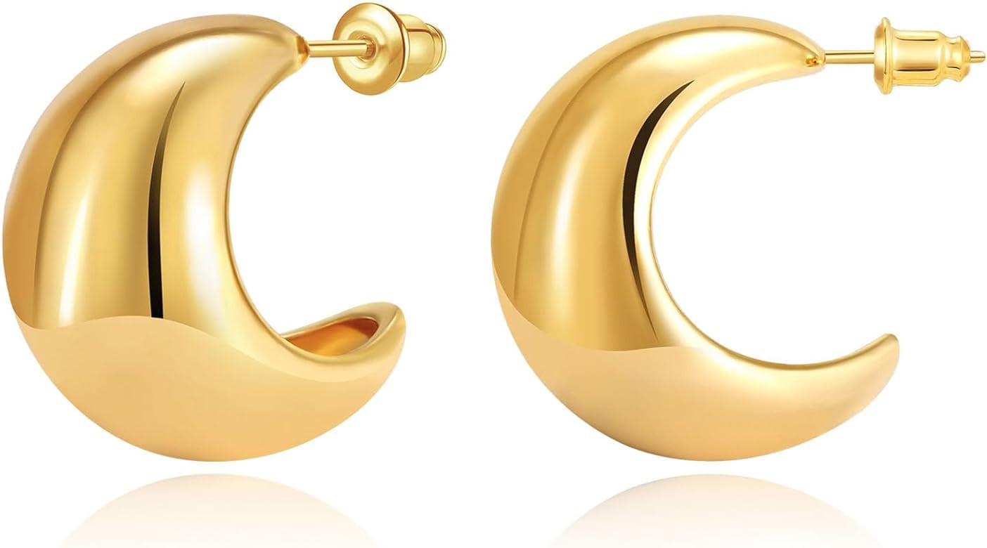 Chunky Gold Hoop Earrings for Women 18K Gold Paperclip Oval Hoop Earrings Gold Square Hoops Small... | Amazon (US)