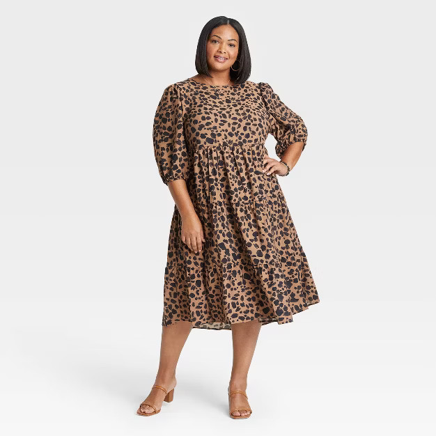 Women's Plus Size Puff 3/4 Sleeve Tiered Dress - Ava & Viv™ | Target