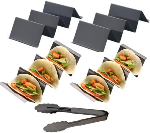 4 Pcs Black Taco Holders Set with 1 Food Tong, JYJFGSFA Stainless Steel Taco Stand with Handles f... | Amazon (US)