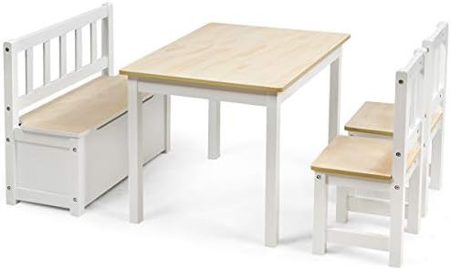 Costzon Kids Wood Table and Chairs, 4-Piece Set, Children Activity Table Set & Bench Chair W/Stor... | Amazon (US)