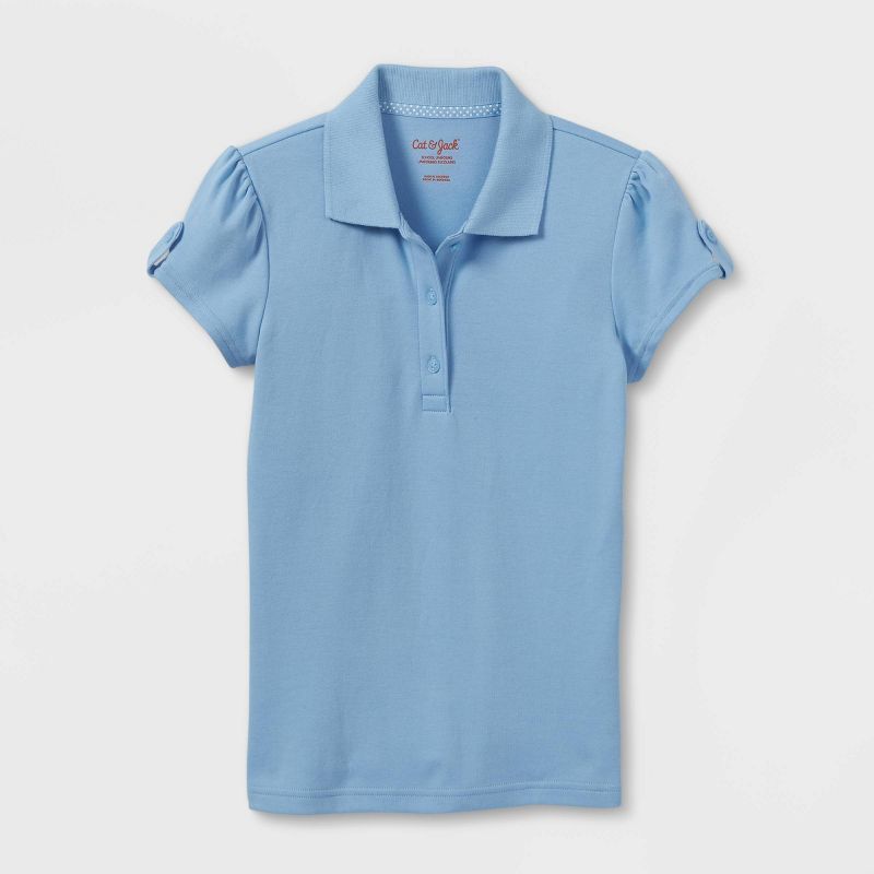 Girls' Short Sleeve Interlock Uniform Polo Shirt - Cat & Jack™ Light Blue | Target