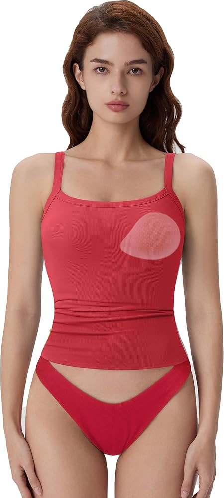 SUUKSESS Women Cotton Rib Padded Tank Tops Sleeveless Spaghetti Strap Square Neck Tops Summer Cam... | Amazon (US)
