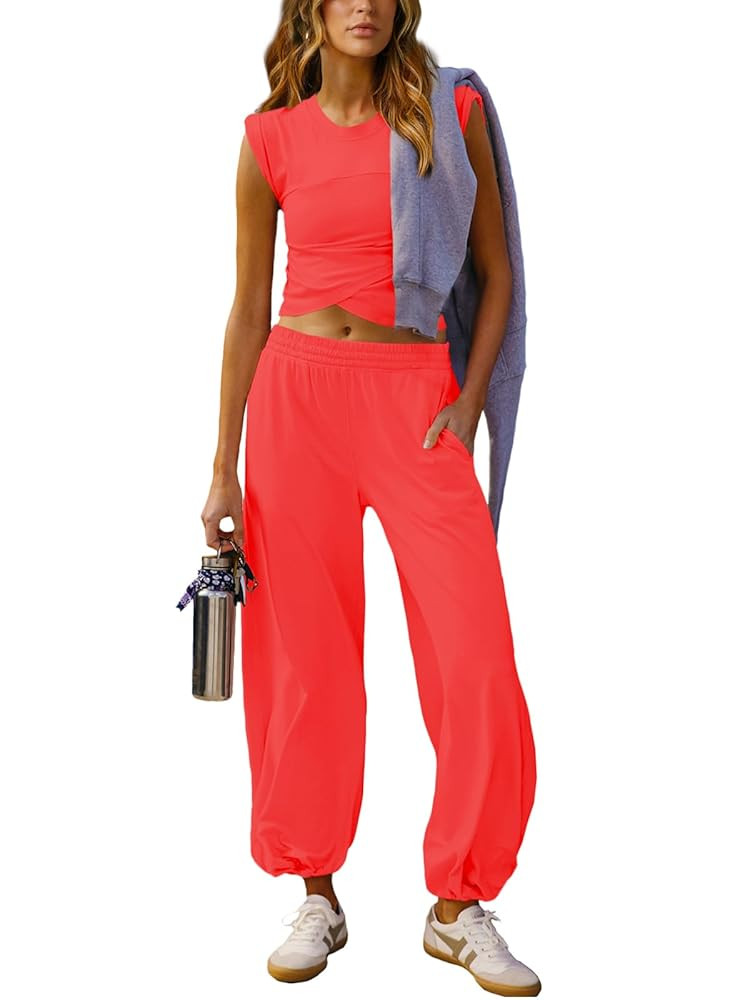 Women 2 Piece Outfit Set Loungewear Cropped Tops and Jogger Sweatpant Matching Set Coordinated Sw... | Amazon (US)