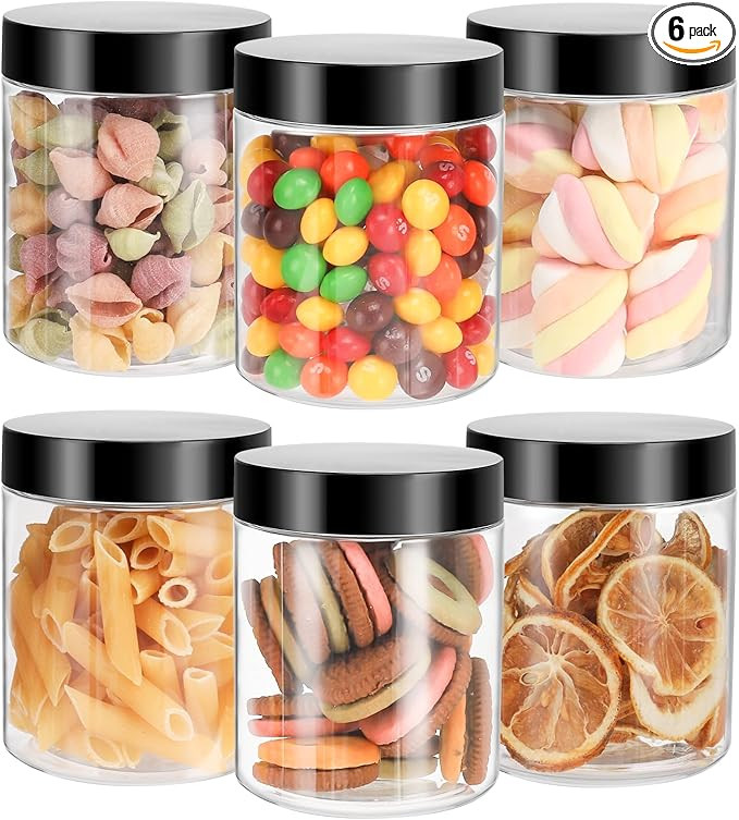 Mfacoy 6 Pack Plastic Jars with Lids, 8 oz Clear Storage Container, Leakproof Plastic Mason Jars,... | Amazon (US)