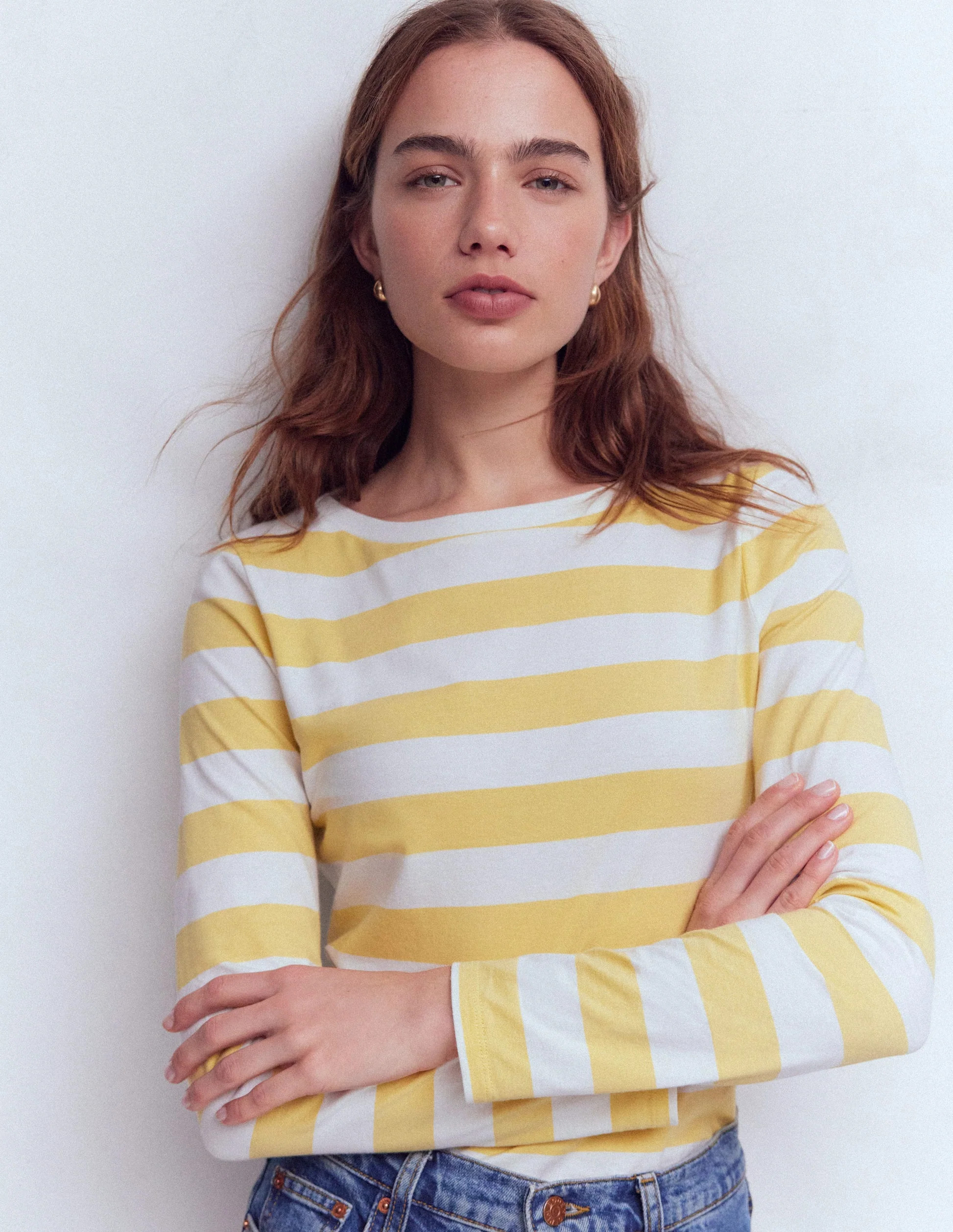 Olivia Long Sleeve Breton-Dusky Citron and Ivory Stripe | Boden (US)