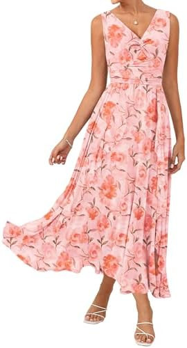 GRACE KARIN Women's Summer Sleeveless Floral Maxi Dress V Neck Formal Wedding Guest Dress A Line ... | Amazon (US)
