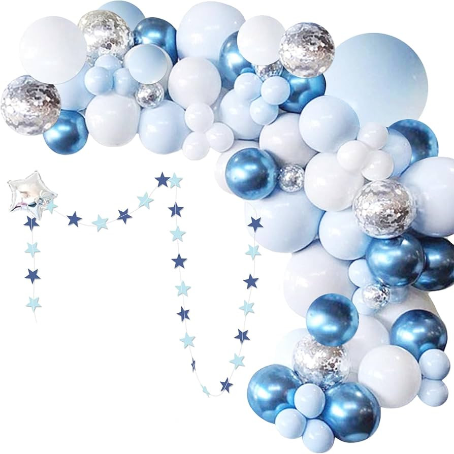 Blue Balloon Garland Arch Kit, Metallic Blue White and Silver Confetti Latex Balloons for Baby Sh... | Amazon (US)