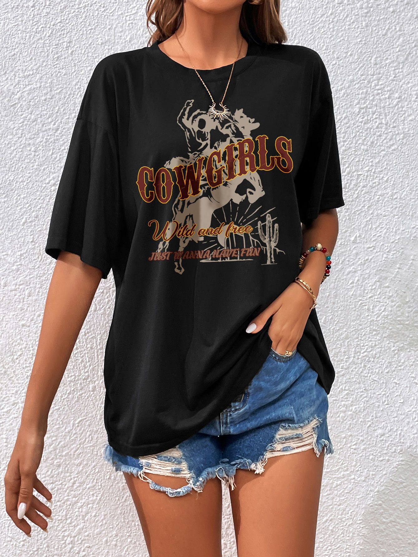 SHEIN EZwear Letter Graphic Drop Shoulder Tee | SHEIN