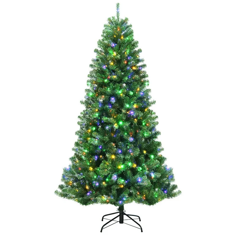 Costway 7ft Pre-lit Hinged Christmas Tree w/ Remote Control & 9 Lighting Modes - Walmart.com | Walmart (US)