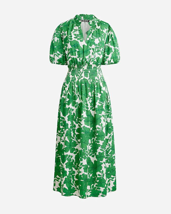 Smocked-waist short-sleeve dress in greenhouse floral print | J.Crew US