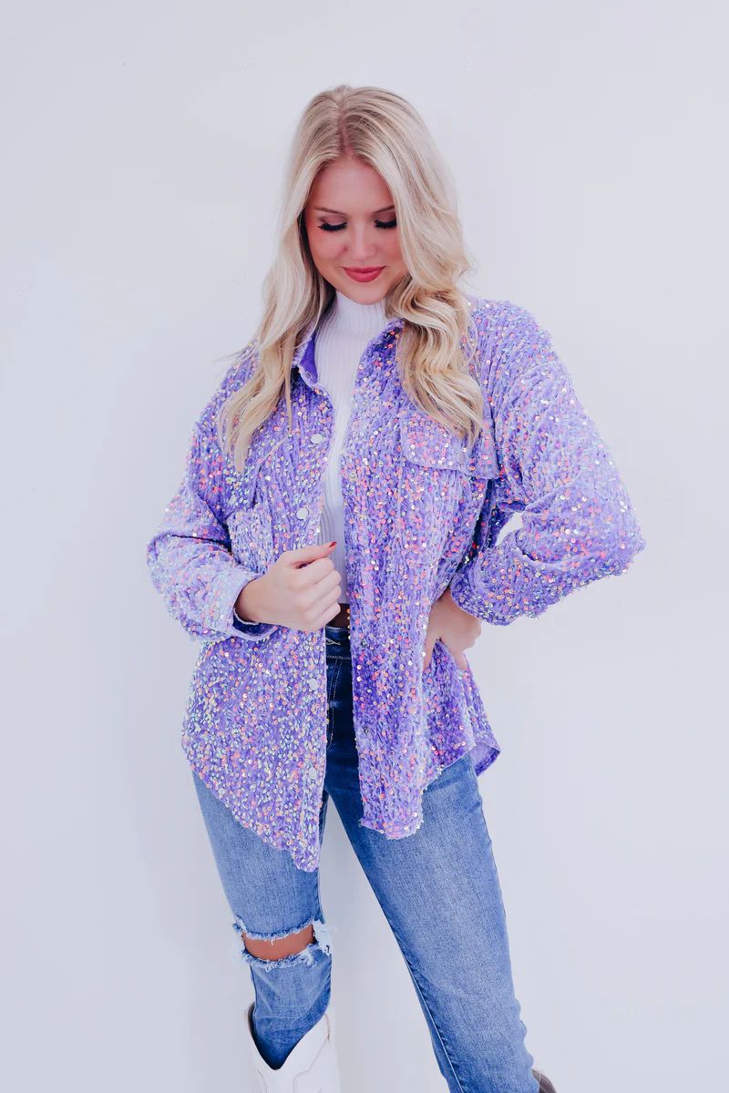 Sindri Sequin Button Down Blouse - Lavender | Whiskey Darling Boutique