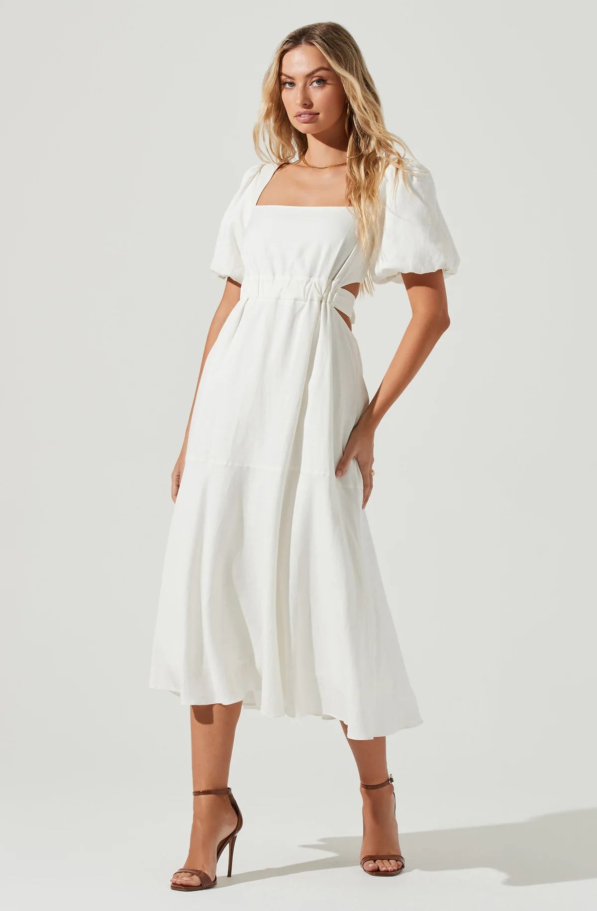 Angeles Puff Sleeve Cutout Dress - OFF WHITE / XS | ASTR The Label (US)