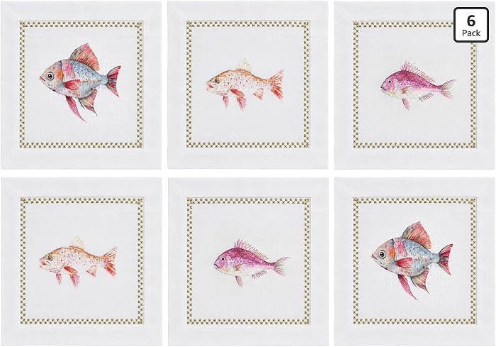 Cocktail Napkins Linen Set of 6, Printed Animal Pattern, Reusable & Washable Cloth Cocktail Napki... | Amazon (US)
