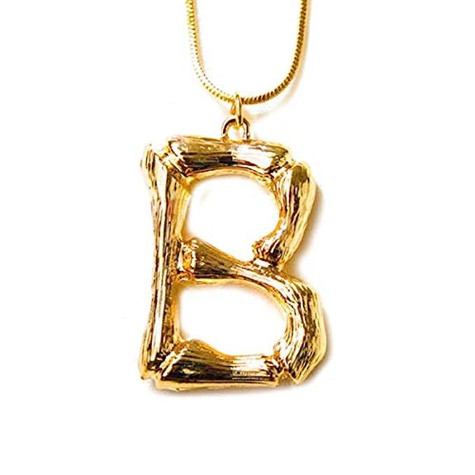 Dolovely 26 Letter Charm Initial Necklace Bamboo Alphabet Pendant for Women Men Girls Gold Plated Sn | Amazon (US)
