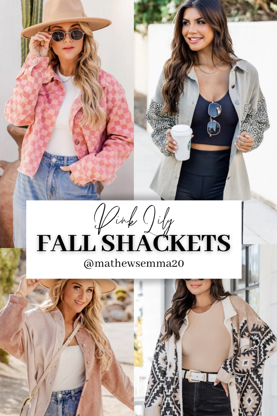 Fall Shackets
Womens jackets
Fall jackets
Pink lily
Checkered
Pink
Aztec
Leopard
Leopard jacket
Denim jacket 
Fall outfits
Womens fashion
Womens outfit


#LTKSeasonal #LTKunder50 #LTKstyletip