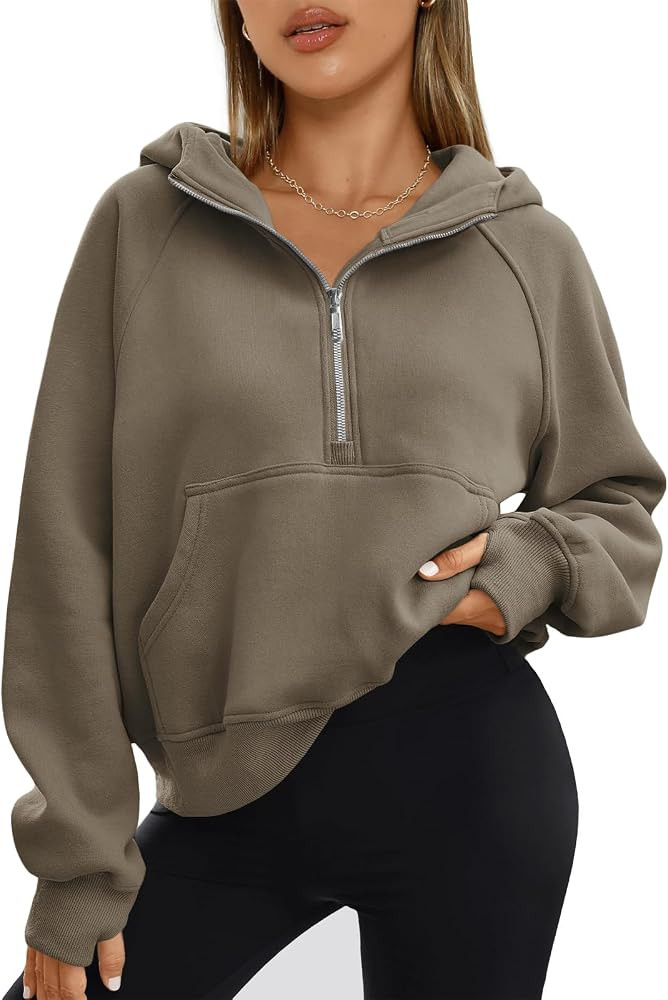 Half Zip Sweatshirts Cropped Hoodies Fleece Womens Quarter Zip Up Pullover Sweaters Fall Outfits | Amazon (US)