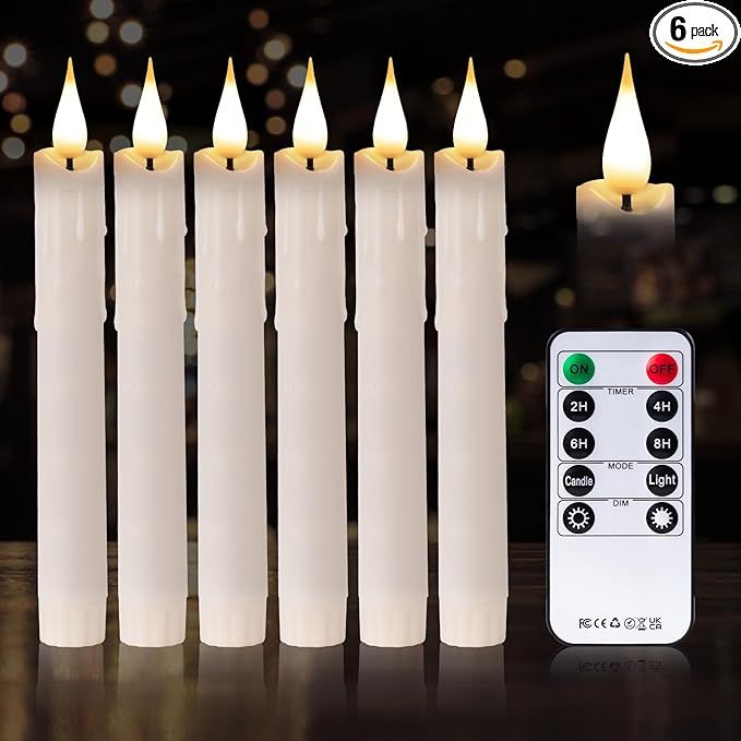 SUNGEGE Flameless Flickering Taper Candles 10-Key Remote Timer, 7.08 Inch Ivory Battery Operated ... | Amazon (US)