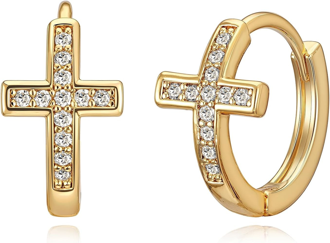 LOYATA Gold Cross Earrings for Women-14K Gold Plated Small Hoop Huggie Earrings Dainty Trendy CZ ... | Amazon (US)