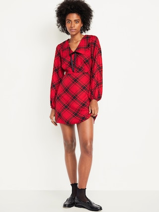 Fit & Flare Long-Sleeve Crepe Mini Dress | Old Navy (US)