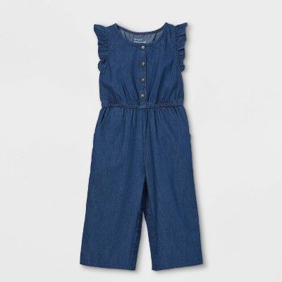 Toddler Girls' Adaptive Abdominal Access Chambray Jumpsuit - Cat & Jack™ Blue | Target