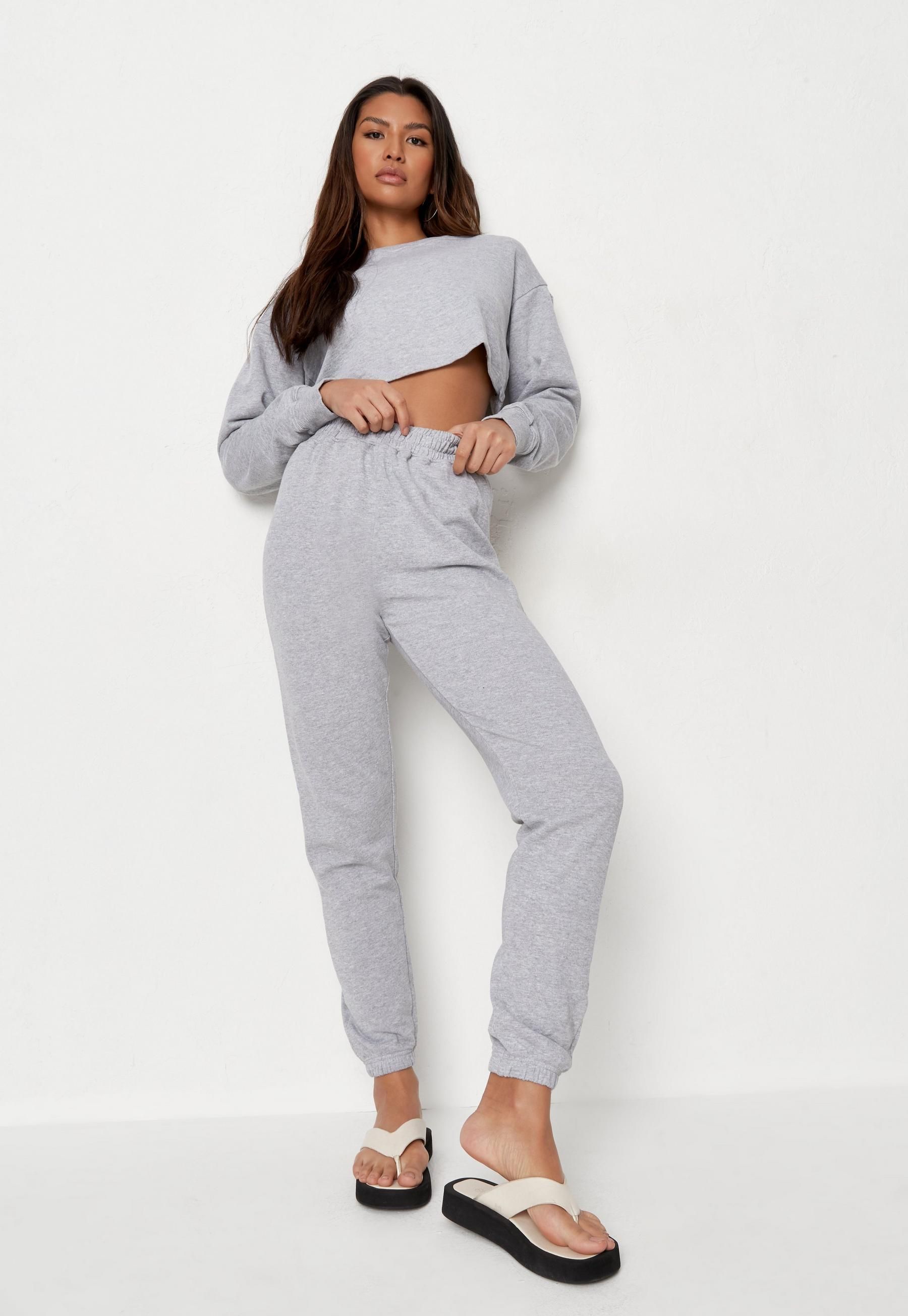 Missguided - Gray Cropped Sweatshirt and Joggers Co Ord Set | Missguided (US & CA)