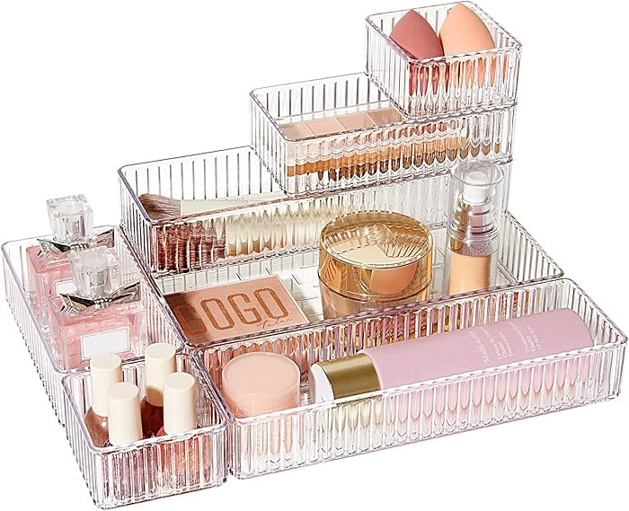 Vtopmart 7 PCS Clear Drawer Organizers Bins, 4-Size Stackable Makeup and Vanity Drawer Organizer ... | Amazon (US)