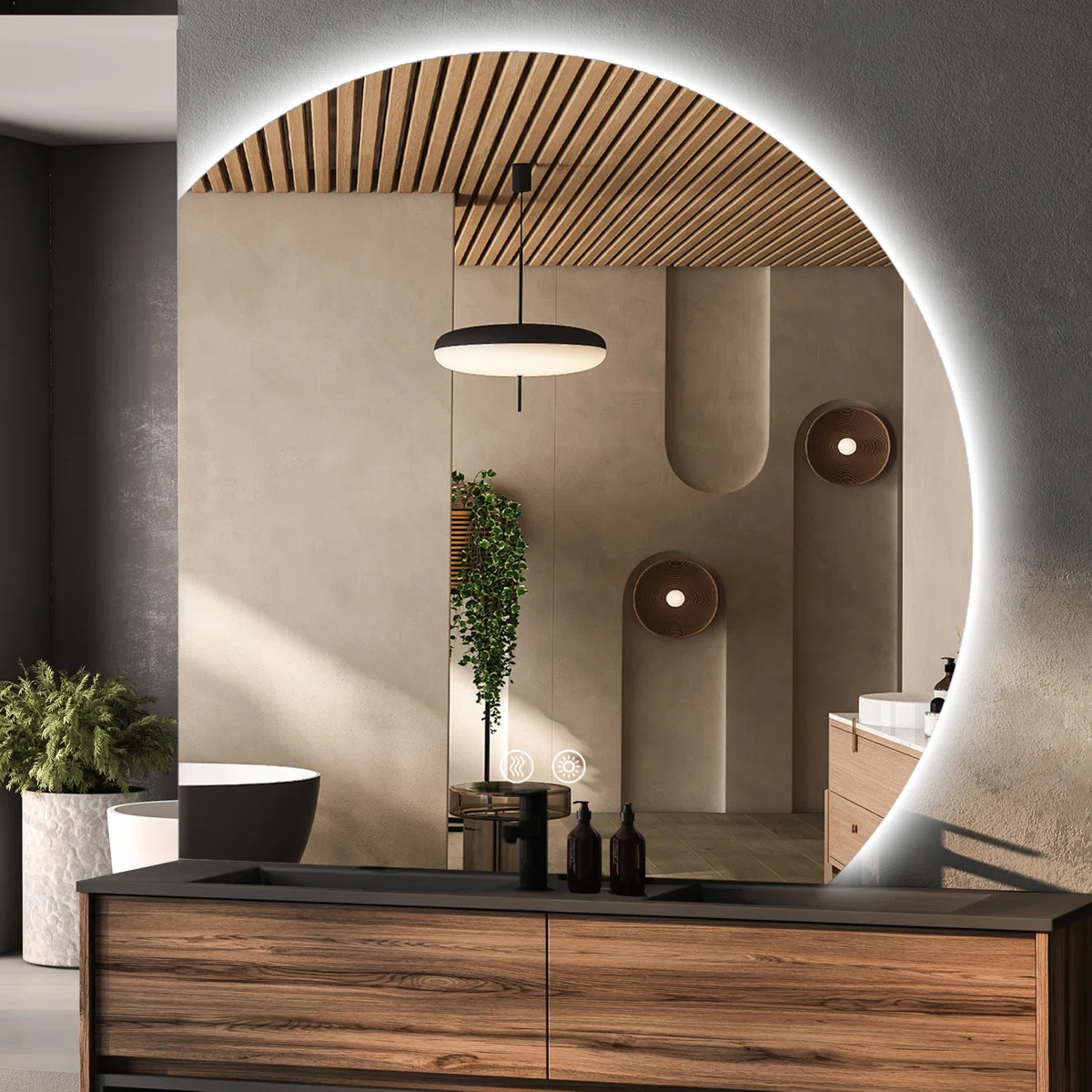 Wall Mounted Dimmable Semicircular LED Mirror Anti-Fog Backlit Lighted Bathroom Vanity Mirror | Wayfair North America