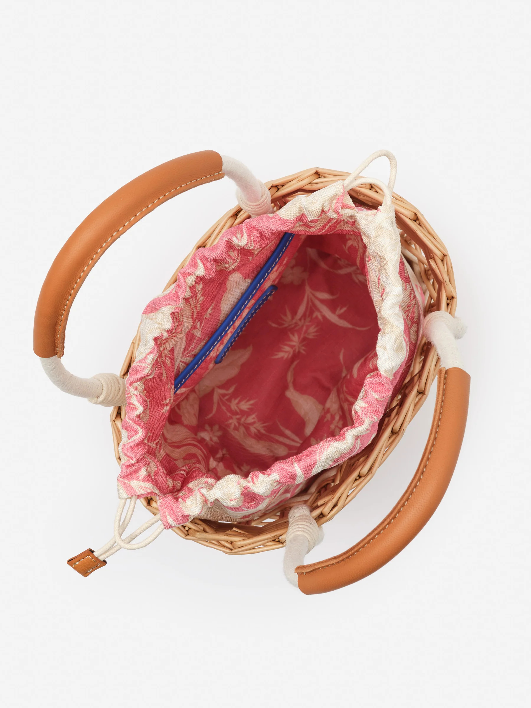 Natural/Pink Giardino Toile Caryl Wicker Handbag | Women's Handbags | J.McLaughlin | J.McLaughlin