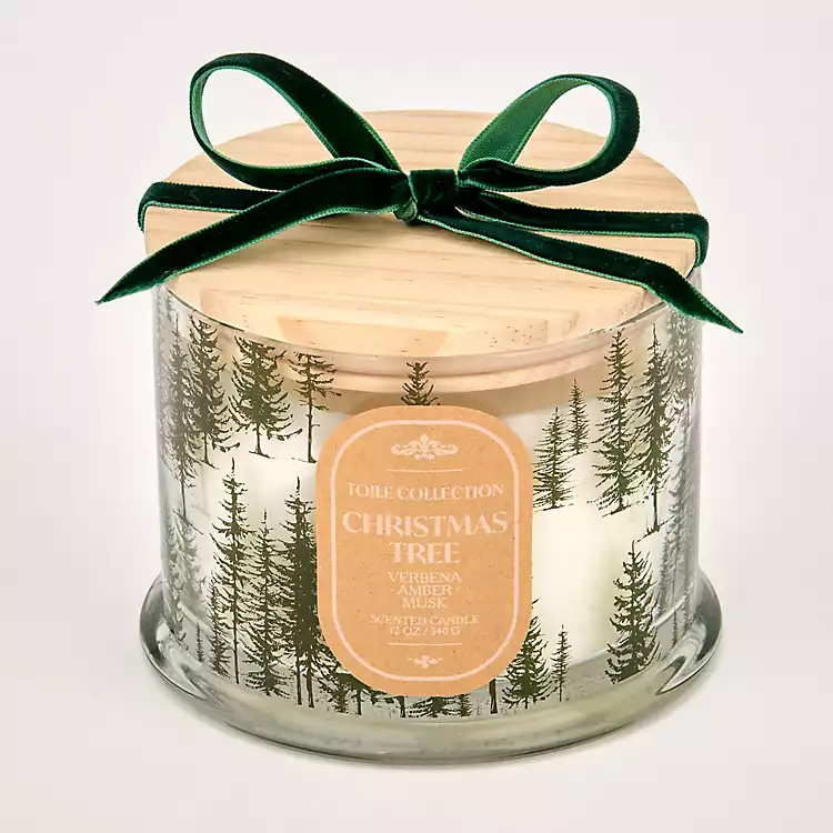 New! Toile Green Christmas Tree 3-Wick Jar Candle | Kirklands