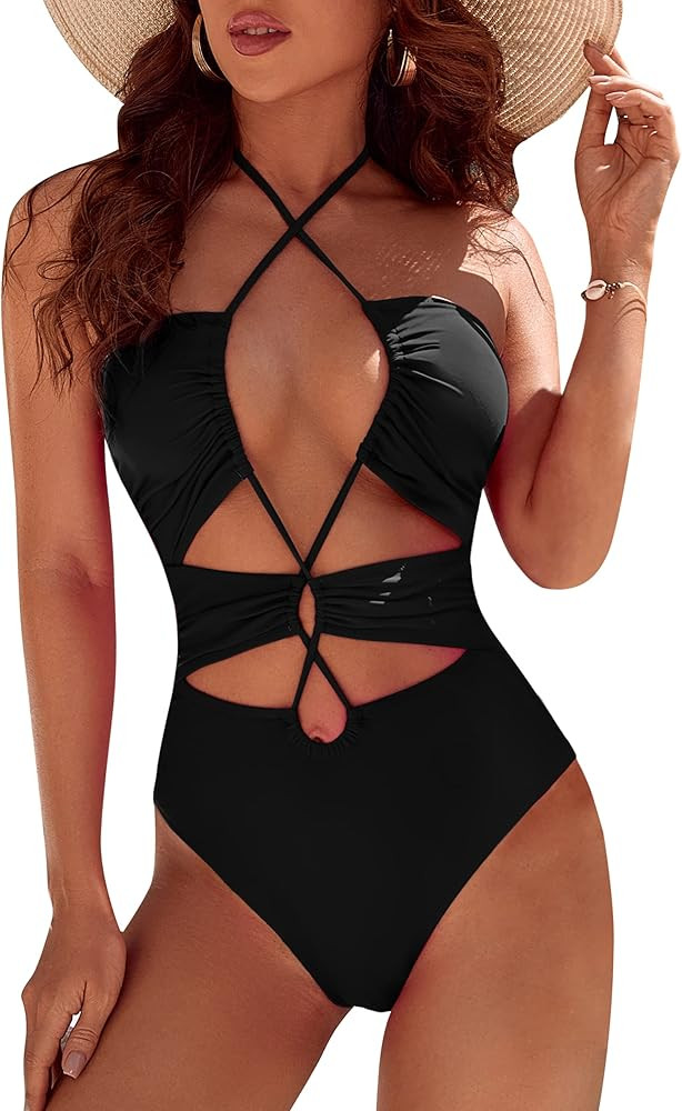 Blooming Jelly Womens Sexy One Piece Bathing Suit Cutout Cheeky High Cut Swimsuit Halter Criss Cr... | Amazon (US)
