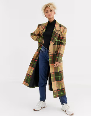 ASOS DESIGN neon check maxi coat | ASOS US
