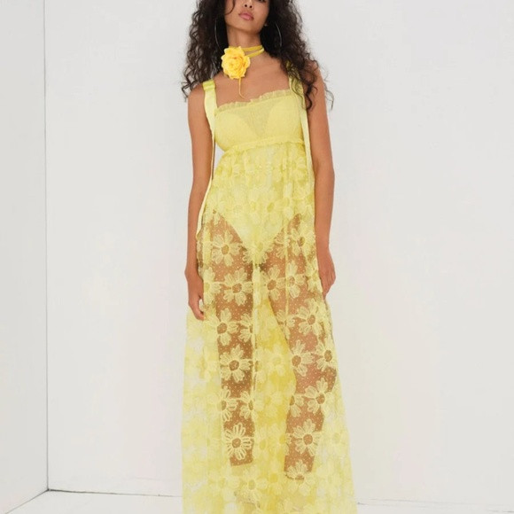 For Love And Lemons Yellow Floral Lace Maxi Dress | Poshmark