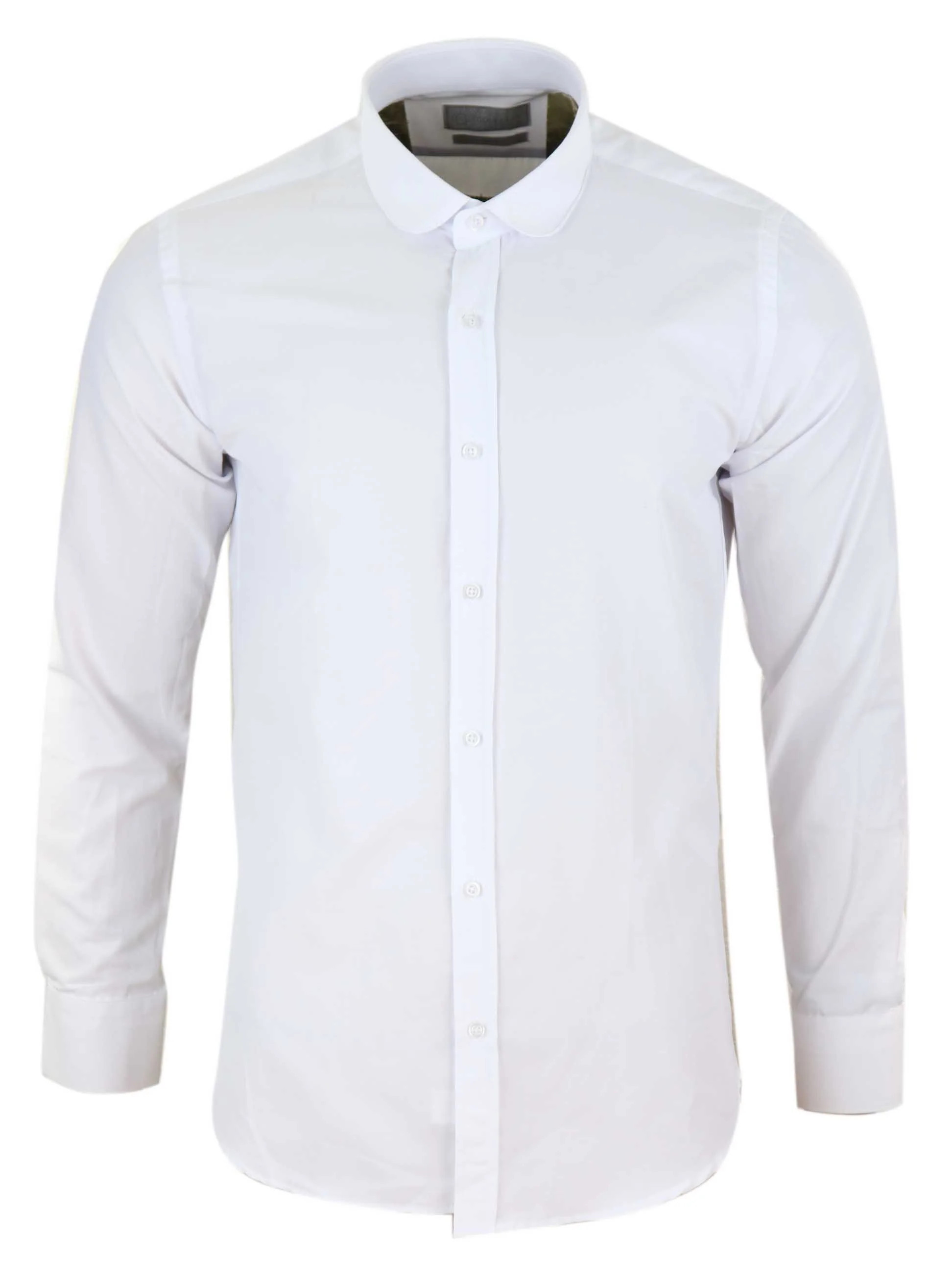 White Round Club Collar Button Shirt Slim Fit | Shop Simon
