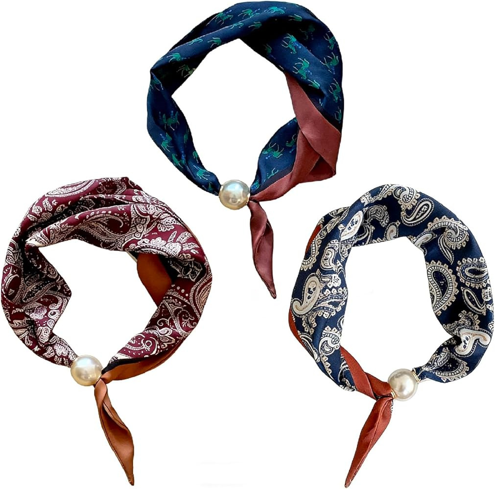 3 Pcs Silk Scarf Necklace With Charm For Woman, Bandana Necklace With Charms, Formal Costume,Prom... | Amazon (US)