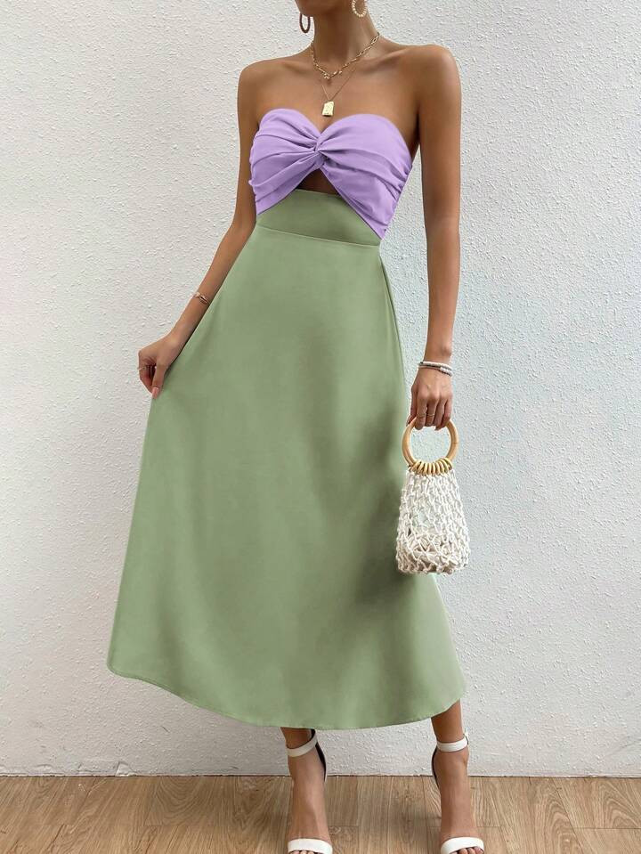 SHEIN BAE Two Tone Twist Front Tube Dress | SHEIN