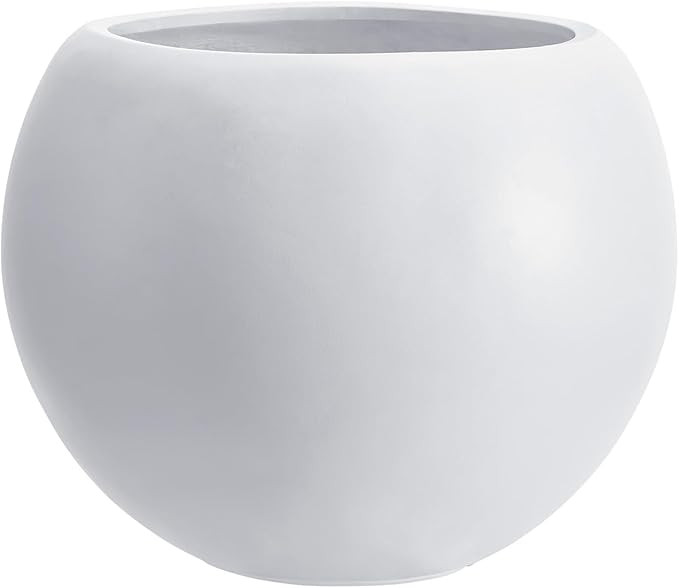 13.5 H x 17" Dia (12" Pot Opening) Round Fiberstone Planter with Drainage Hole, White, Indoor/Out... | Amazon (US)