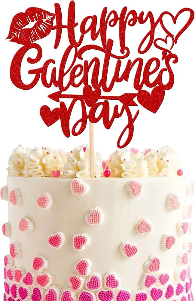 Rsstarxi 1 Pack Happy Galentine's Day Cake Topper Glitter Lips Cupid's Arrow Love Heart Cake Pick... | Amazon (US)