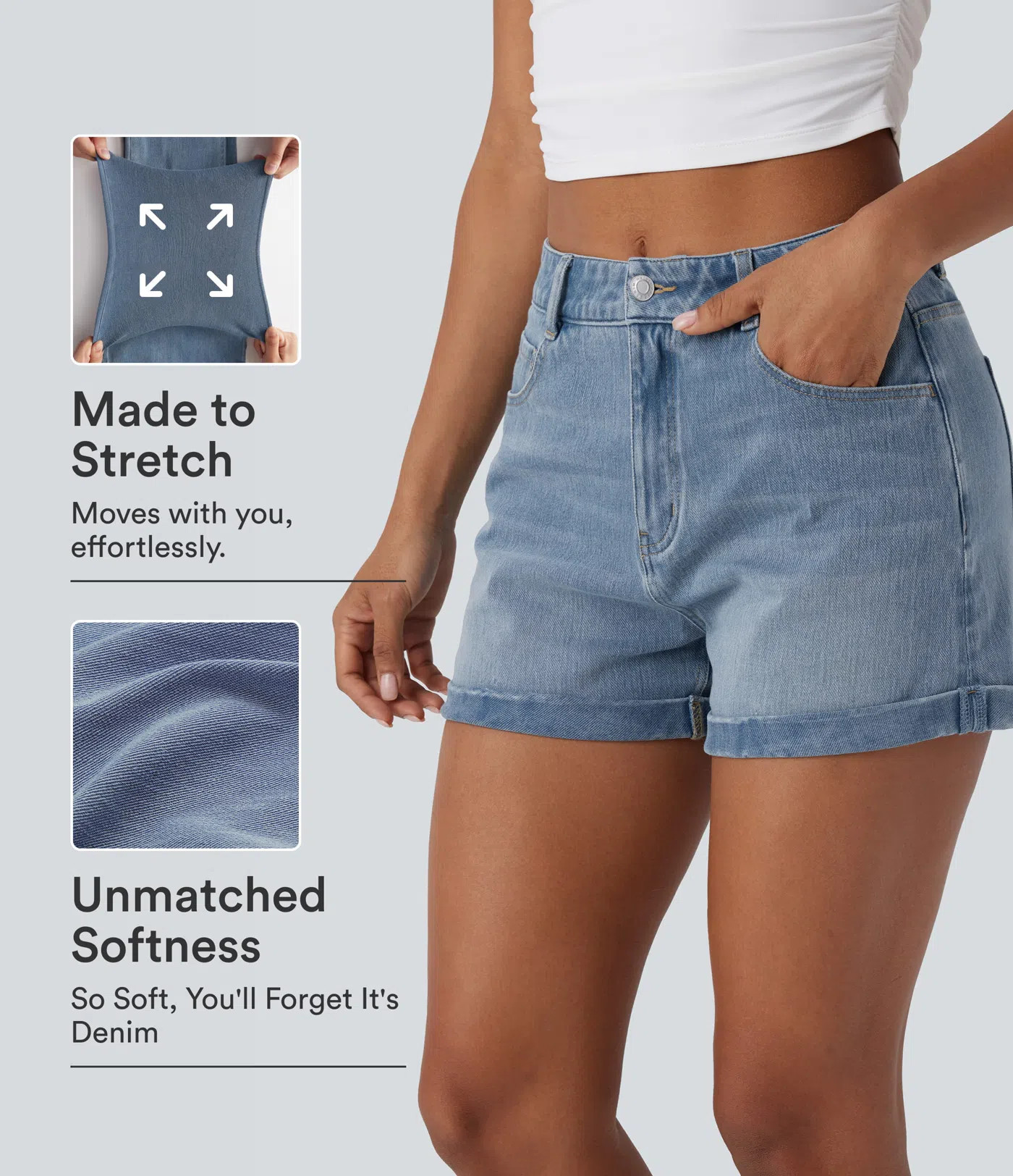 Women’s Halara Flex™ Mid Rise Zipper Pockets Denim Casual Shorts 3'' - Halara | HALARA