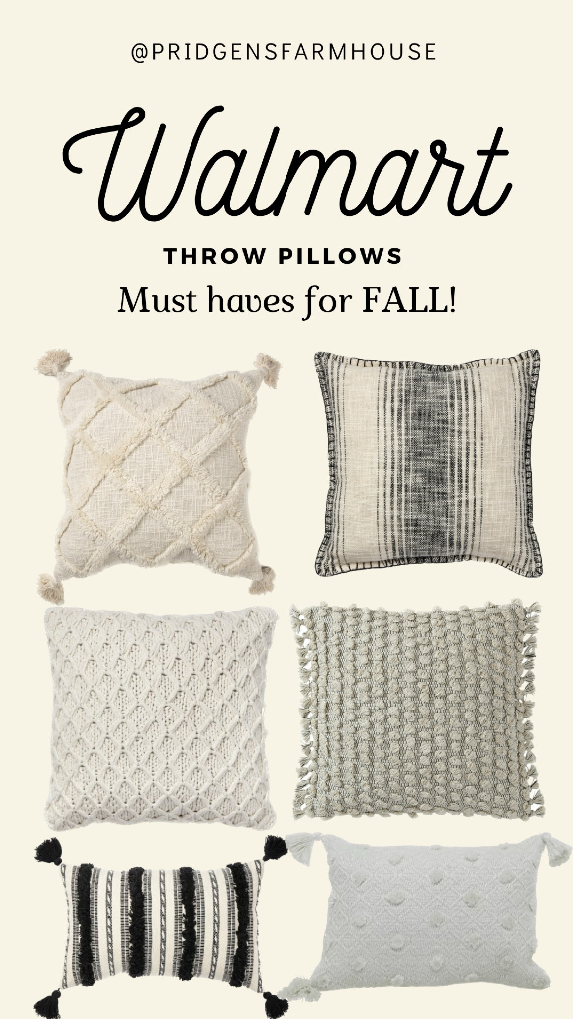 Welcome Modern Farmhouse, Boho vibes into your home with these textured neutral tone throw pillows from Walmart! 

You seriously can’t choose just one, or two, you need like all six! 

Perfect for your sofa, chair, bed, or love seat 

#BHGstyle #walmart #throwpillows #modern #boho #neutraltones #LTKhome

#LTKSeasonal #LTKunder50 #LTKhome