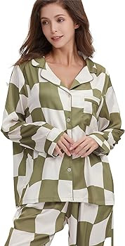 Womens Silk Satin Pajamas Set Button Down 2 Piece Pjs Long Sleeve Oversized Sleepwear with Pocket... | Amazon (US)