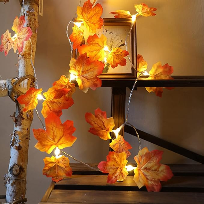 Fall Decor Leaf Lights 2 Pack 20 Ft 40 LED Battery Operated String Maple Leaves Garland Thanksgiv... | Amazon (US)