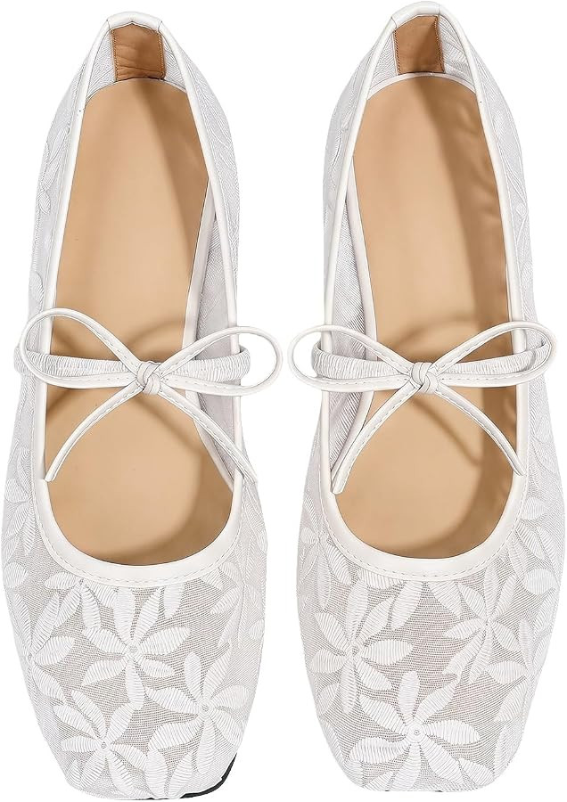 BEAUDRM Women's Polka Dots Mesh Ballet Flats Cute Lace Ballerina Flats | Amazon (US)