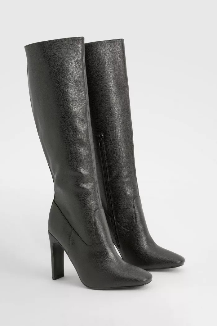 Textured Low Heel Pointed Knee High Boots | boohoo (US & Canada)