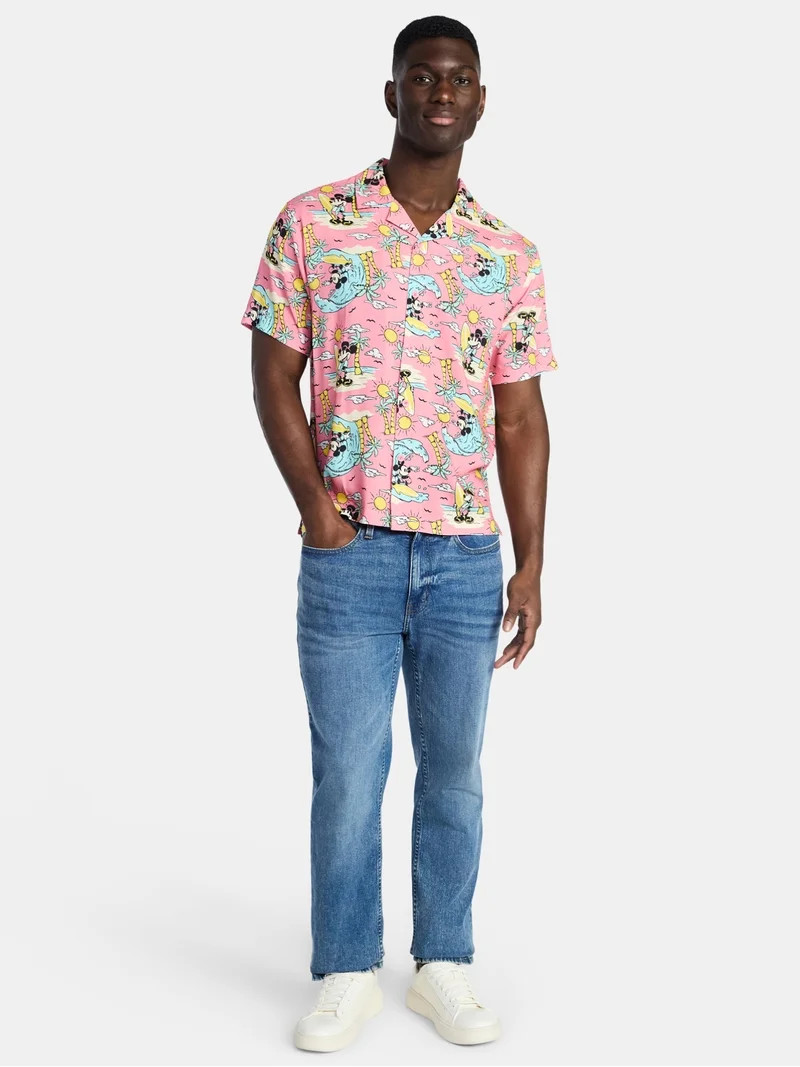 Disney, Men's & Big Men's Graphic Button-Up Shirt, Mouse Beach, Sizes XS-5XL - Walmart.com | Walmart (US)